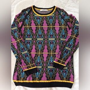 Bimba y Lola Multicolor jacquard Geometric Pattern Sweatshirt size L Black Pink